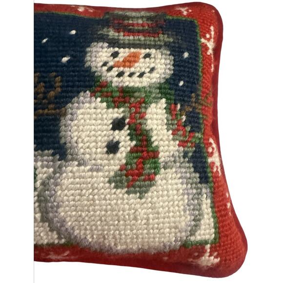 Vintage Needlepoint Pillow Snow Man Let It Snow Red Velvet Backing 8.5 X 6 - Picture 4 of 9
